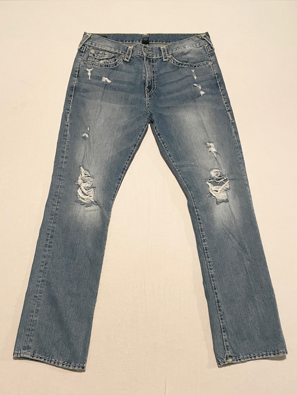 True Religion Ricky Relaxed Straight Distressed Jeans 38